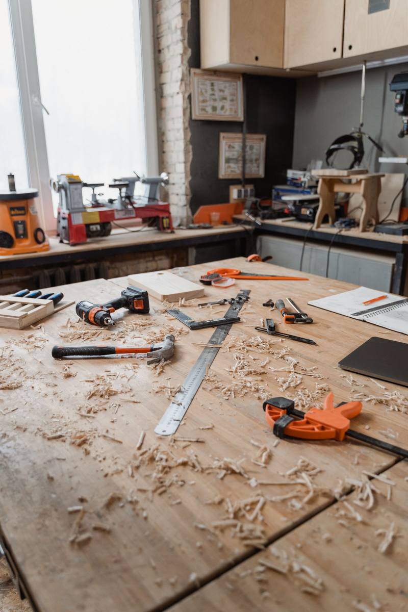 Carpentry tools on a workbench